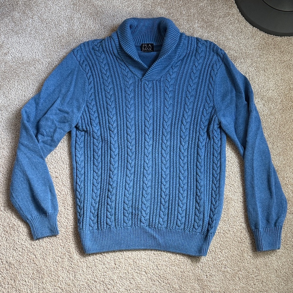 Jos A Bank Executive Collection Men’s Cable Knit Blue Sweater.  Size Large